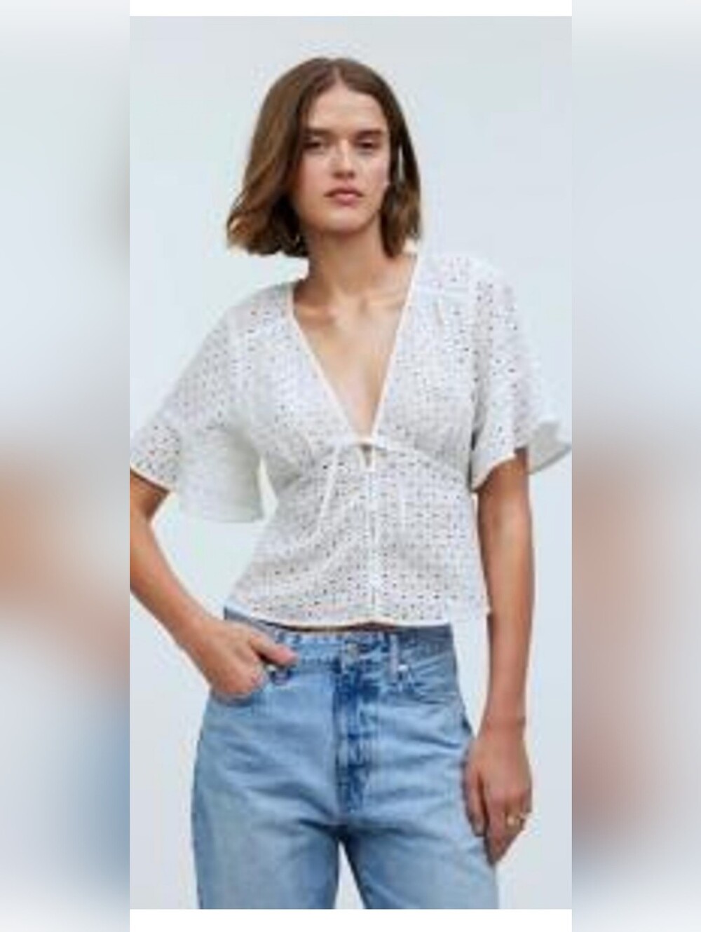 Joie White Eyelet Tie-Front Blouse